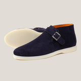 Biella - Navy Blue Suede - Monk Strap Boots