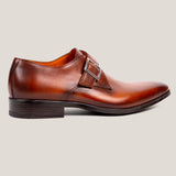 NY24 - Cognac Brown Patina Leather - Single Monk Shoes